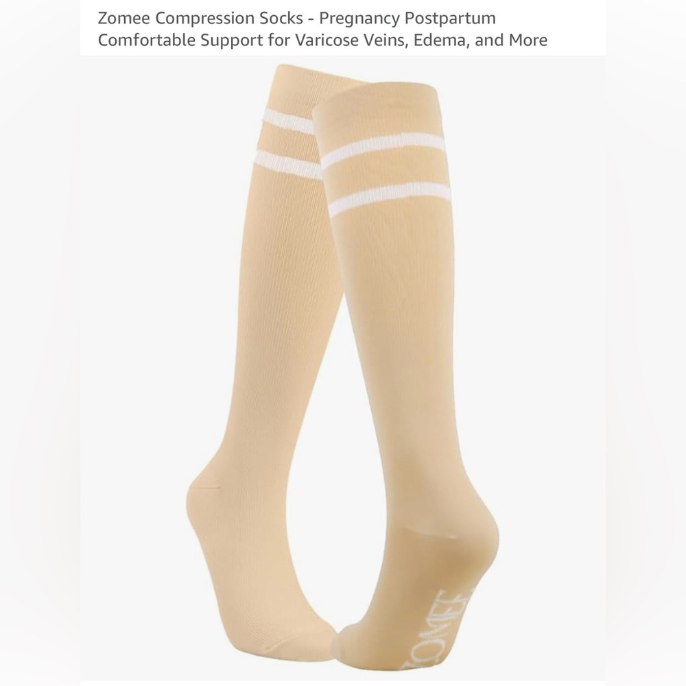 Zomee Tan Compression Socks with Tan & White Stripes